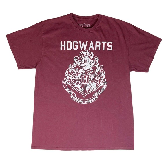 Hogwarts Crest T-SHIRT Mens LARGE Harry‎ Potter School of Wizardry Maroon Red - Picture 9 of 9